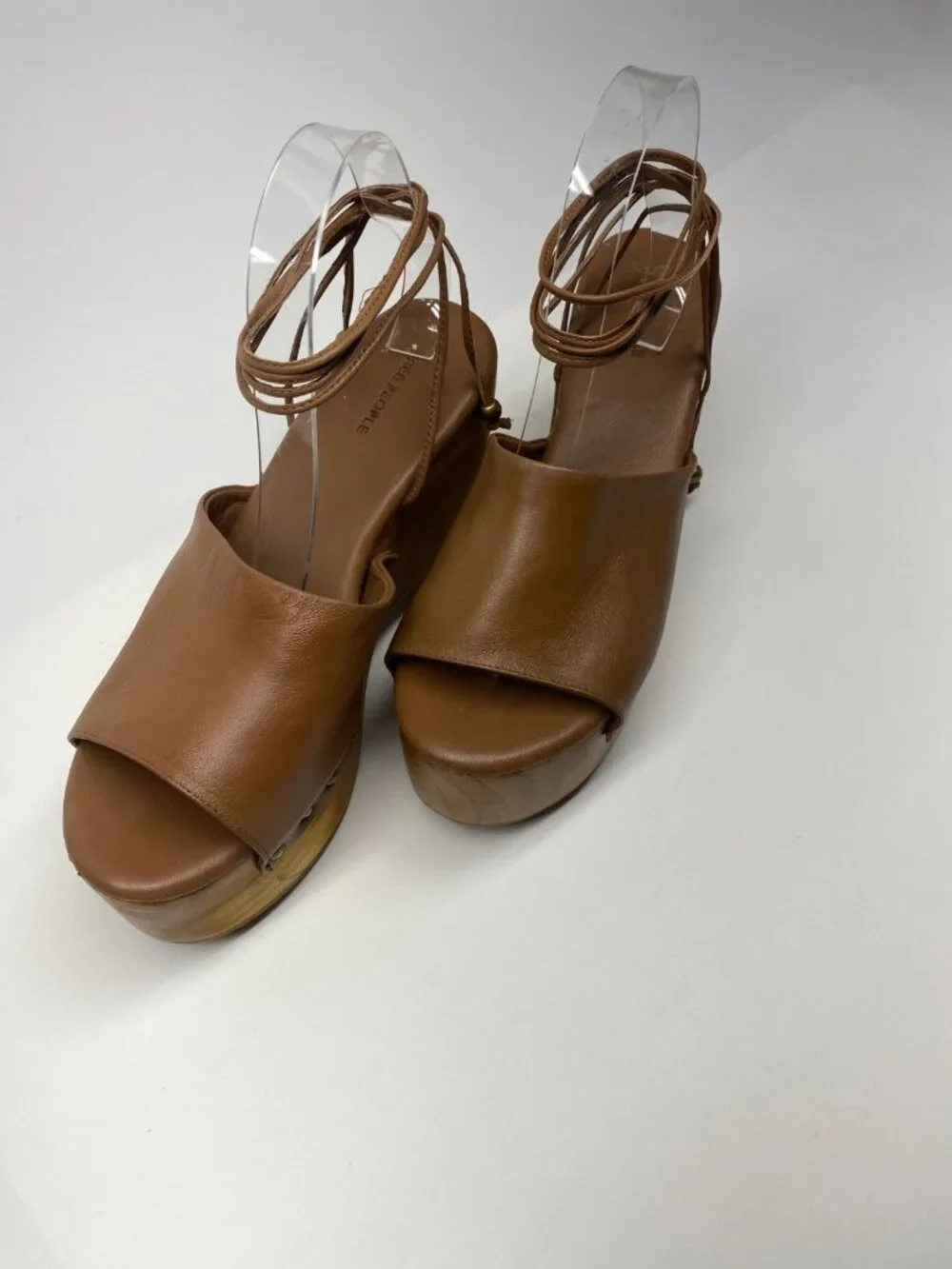 Free People Womens Front Row Wrap Clogs Luggage Leather Brown Platform Wedge 9.5
